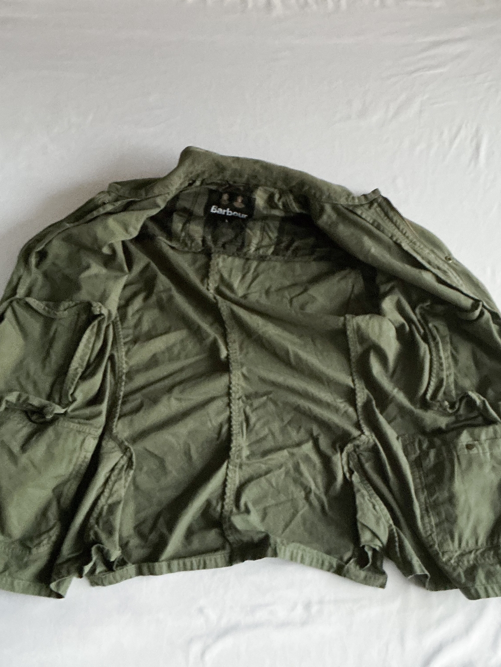 Barbour Jacket Olive Ashby Casual Cotton Field Pocket Utility Long Coat Mens Lg - Picture 9 of 16